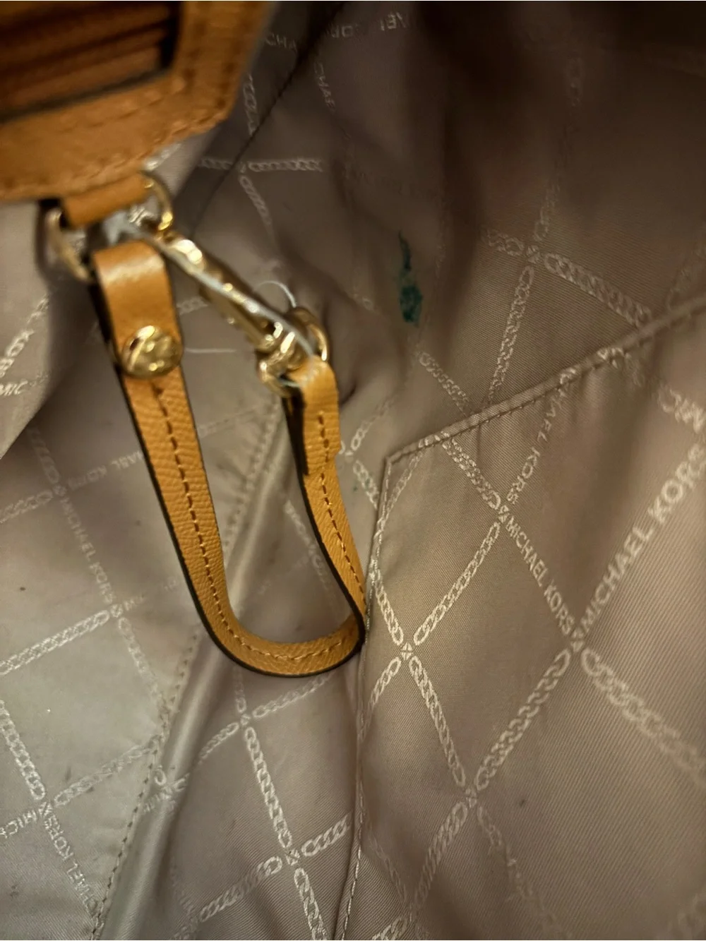 Michael Kors Cognac Saffiano Leather Tote with Logo Zip Pouch and Fur Pom - Picture 12 of 15